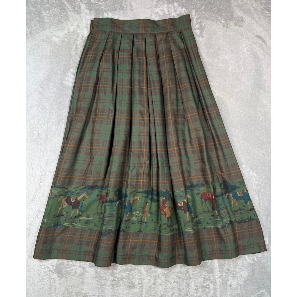 Rare Herman Geist Equestrian Tartan Plaid Maxi Horse Skirt Green Size 12 Large - Picture 8 of 10